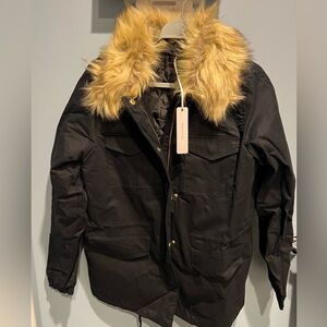 NWT Love Tree Faux Fur removable collar jacket